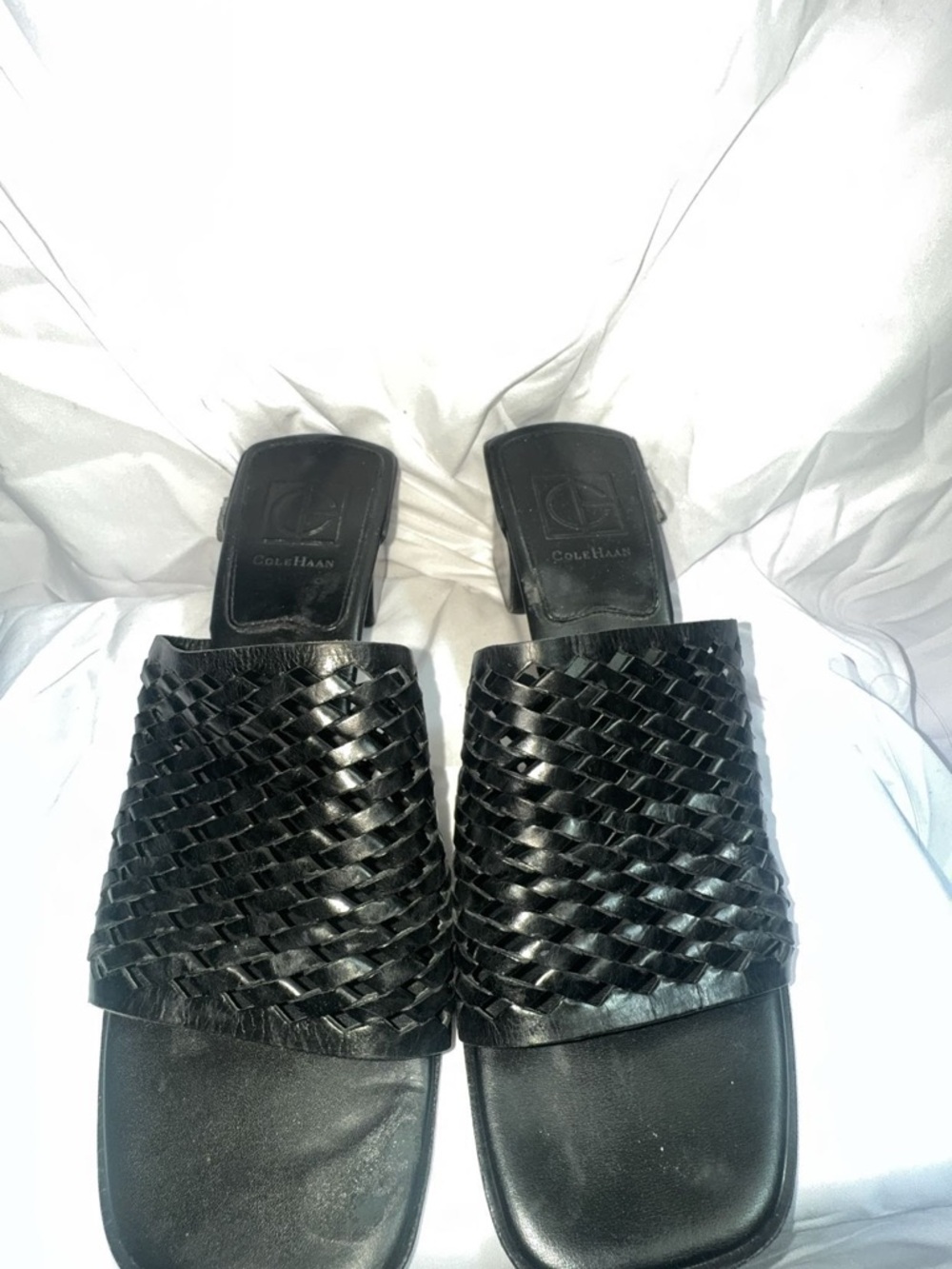 Cole Haan Black Woven Leather Slide Mules